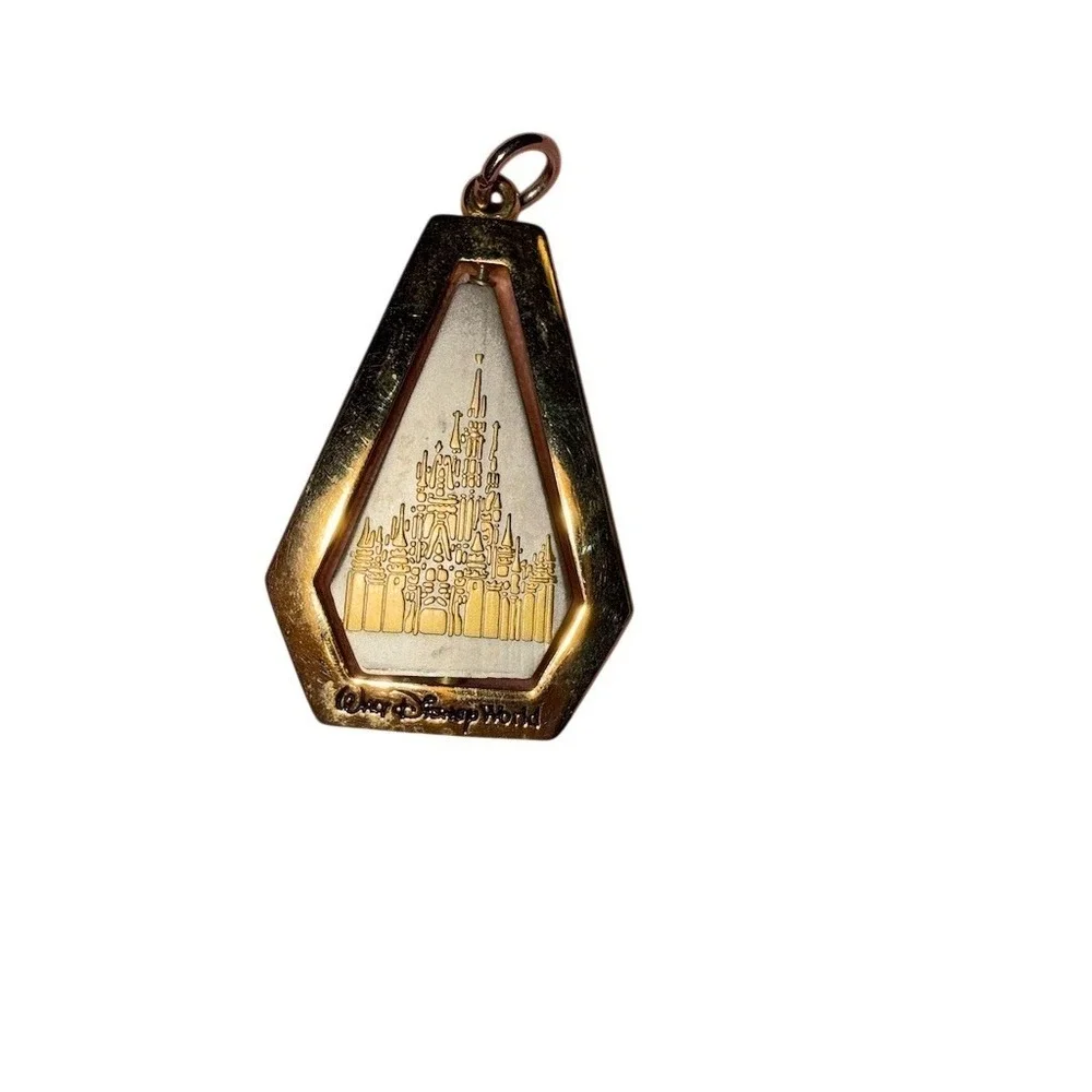 Walt Disney World parks‎ Castle Pendant Charm Gold Tone Geometric Dangle 2 in